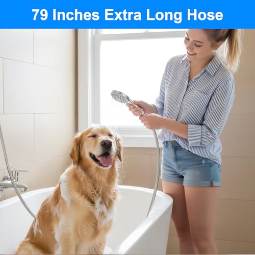 79-Inch Stainless Steel Shower Hose, FSDIYU Extension Replacement Hoses | Extra Long Flexible Anti-Kink Handheld Shower Head Hose with Universal G1/2 Insert for Pet Bathing, RV Cleaning, Bidet Hoses