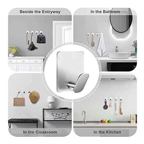 DELITON Adhesive Towel Hooks - SUS 304 Stainless Steel Shower Hooks for Bathroom Kitchen, No Drill for Hanging Towel Robe Coat(Silver, 26lb Max) - color: Silver