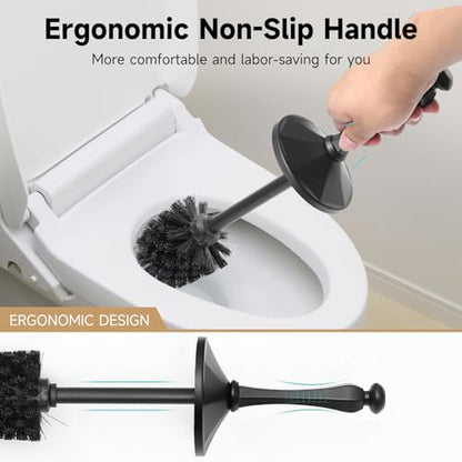 Black Toilet Brush and Holder，Extra Long Handled Toilet Brush for Bathroom，Stainless Steel Heavy Duty Toilet Bowl Brush,Deep Cleaning Modern Toilet Cleaner Brush -Space Saving - color: Black