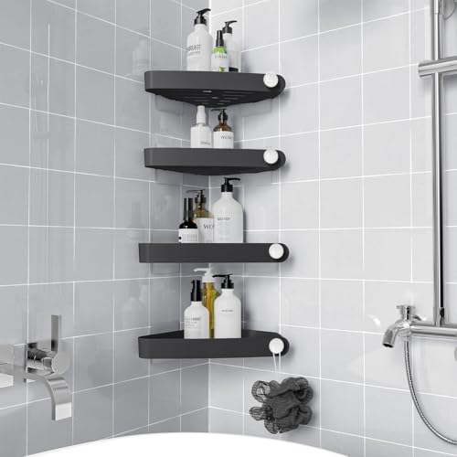Plastic Shower Caddy Corner (for 90° Only), 4 Pack, Black | Adhesive Corner Shower Shelves for Smooth Wall Bathroom Organizers and Storage, Bathroom Decor - color: Black, size: 4 Pack