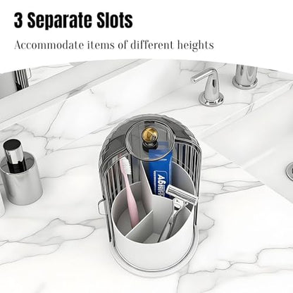 JEESA Dustproof Toothbrush Holder with Cover, Grey/White | 360° Rotating, 180° Sliding Lid, 3 Slots, Toothbrush Organizer, for Bathroom Countertop - color: Grey/White
