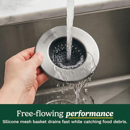 Cuisinart Sink Strainers- 2 Pack Kitchen Sink Drain Strainer & Food Catcher with Enamel-Coated Stainless Steel Rim and Silicone Base, Fits Standard 3.5" Drains, Outer Diameter 4.35", Scratch-Safe - color: Brushed Steel