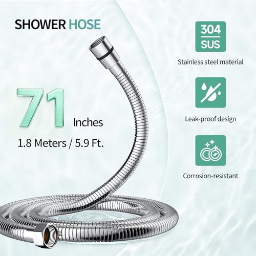 SR SUN RISE Flexible 304 Stainless Steel Replacement Shower Hose with Brass Fittings. RV Shower Hose. Explosion-Proof. 1.8 Meters/71 Inches. Polished Chrome - size: 70.8 Inch