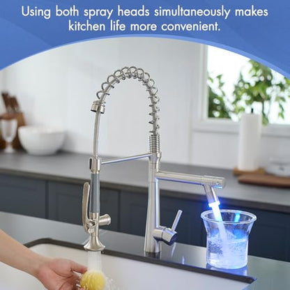 AIMADI Pull Down Kitchen Faucet with Sprayer,Commercial Single Handle | Stainless Steel Brushed Nickel Kitchen Sink Faucet with LED Light - color: Brushed Nickel-1, style: Commercial