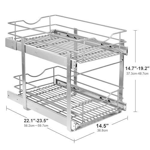 2 Tier Pull Out Cabinet Organizer,(14½"W x 22" D) Soft Close Slide Out Drawer For Kitchen Base Cabinet, Individual Pull Out Shelf, Roll Out Pantry Organization, 22 Inch Deep - size: 2 Tier(14½"W x 22"D)