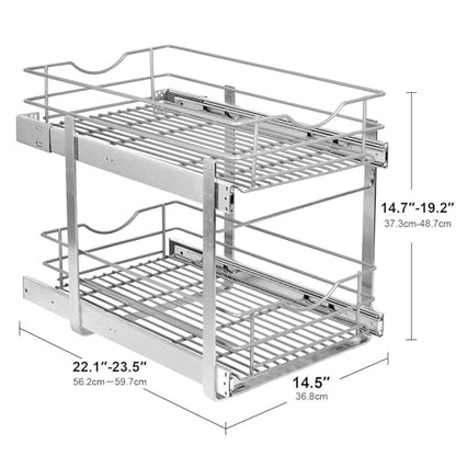 2 Tier Pull Out Cabinet Organizer,(14½"W x 22" D) Soft Close Slide Out Drawer For Kitchen Base Cabinet, Individual Pull Out Shelf, Roll Out Pantry Organization, 22 Inch Deep - size: 2 Tier(14½"W x 22"D)