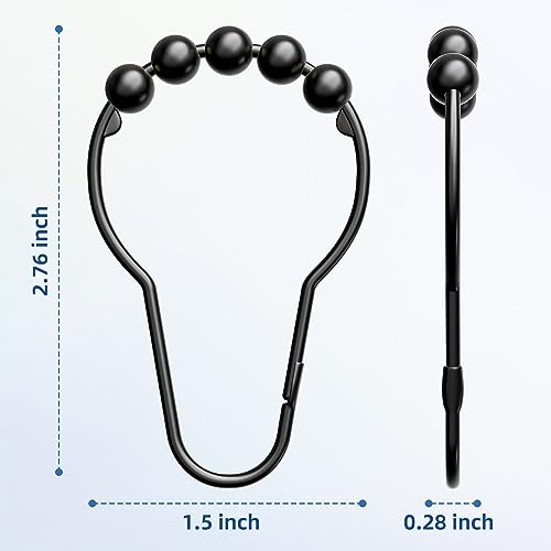 Titanker Shower Curtain Rings Hooks, Rust-Resistant Metal Shower Curtain Hooks for Bathroom Shower Rods Shower Hooks Shower Rings for Curtain - Set of 12, Matte Black - color: Matte Black