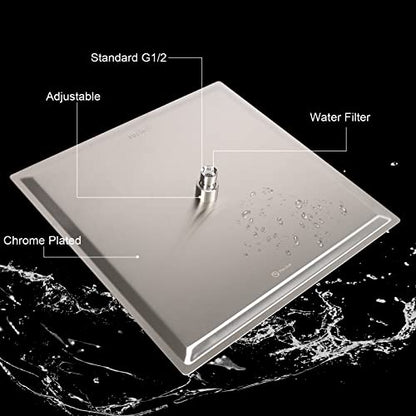 Shower Head with Extension Arm, High Pressure Square with ShowerArm, Stainless Steel Rainfall-Waterfall Full Body Coverage (16'' Shower with 20'' Arm, Brushed Nickel) - color: Brushed Nickel, size: 16'' Shower with 20'' Arm