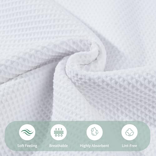 MICROFI Waffle Weave Bath Towel Set, Microfiber, 4 Pieces (Body/Hair/Hand/Face), Quick Dry, Lightweight, Super Absorbent, Lint Free, 380 GSM (White) - color: White