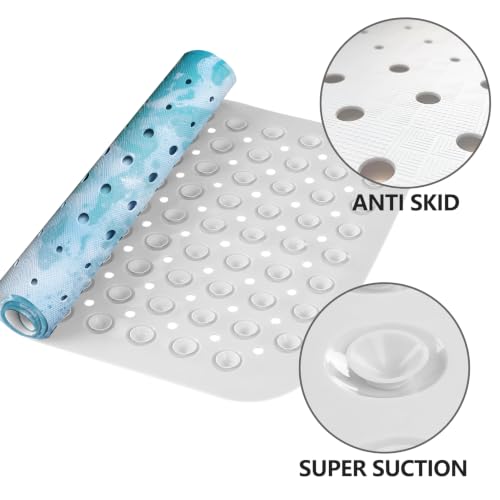 LNOND Summer Beach Bathtub Mat Non Slip, 40 X 16 Inch Tub Mat for Bathroom, Sea Beach Starfish Shell Bath Tub Shower Mat with Drain Holes and Suction Cups - color: Sea Starfish Shell Bathtub Mat
