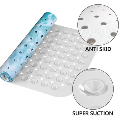 LNOND Summer Beach Bathtub Mat Non Slip, 40 X 16 Inch Tub Mat for Bathroom, Sea Beach Starfish Shell Bath Tub Shower Mat with Drain Holes and Suction Cups - color: Sea Starfish Shell Bathtub Mat