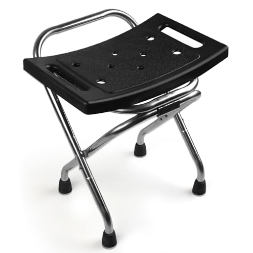 Folding Shower Seat, Stainless Eligible Shower Chair for Inside Shower, 400lbs Portable Travel Shower Stool, Safety Anti-Slip Bath Chair for Seniors, Disabled(Black)