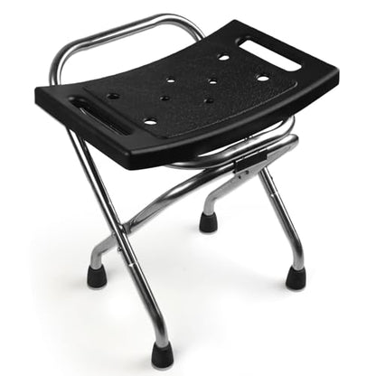 Folding Shower Seat, Stainless Eligible Shower Chair for Inside Shower, 400lbs Portable Travel Shower Stool, Safety Anti-Slip Bath Chair for Seniors, Disabled(Black)