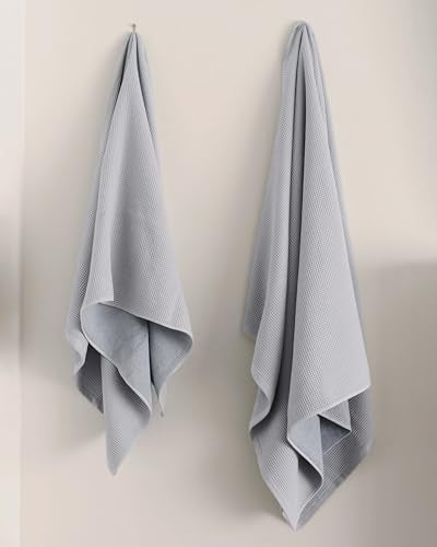 Cozy Earth Complete Waffle Bath Bundle, 60% Cotton 40% Viscose from Bamboo | Quick Dry and Ultra-Soft Waffle Weave Bath Towels, 4 Washcloths, 2 Hand Towels, 2 Bath Towels, 2 Bath Sheets, Harbor Mist - color: Harbor Mist