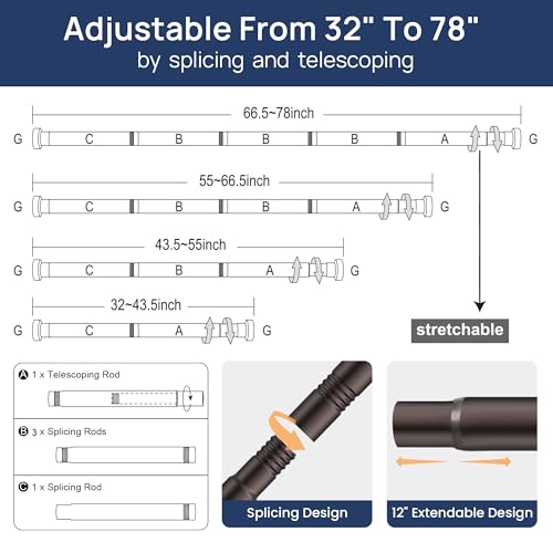 ENJOYBASICS 2 Pack Tension Curtain Rod, 32-78" Adjustable, Stable, Bronze | Secure Hold with Strong Spring & Non-Slip Ends, No-Drill, No Tools, Sag-Resistant, Waterproof, Fits Windows, Showers & Closet - color: Bronze, size: 32-78"