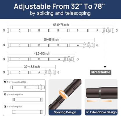 ENJOYBASICS 2 Pack Tension Curtain Rod, 32-78" Adjustable, Stable, Bronze | Secure Hold with Strong Spring & Non-Slip Ends, No-Drill, No Tools, Sag-Resistant, Waterproof, Fits Windows, Showers & Closet - color: Bronze, size: 32-78"