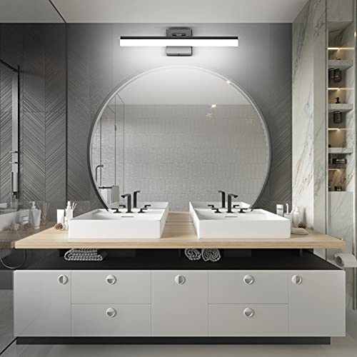 Ralbay 24" LED Modern Black Vanity Light 14W Adjustable Matte Black Bathroom Vanity Light Modern LED Bathroom Vanity Light Fixtures Over Mirror (6000K Cool White Light) - color: Black, size: 24 inch