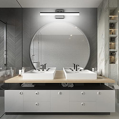 Ralbay 24" LED Modern Black Vanity Light 14W Adjustable Matte Black Bathroom Vanity Light Modern LED Bathroom Vanity Light Fixtures Over Mirror (6000K Cool White Light) - color: Black, size: 24 inch