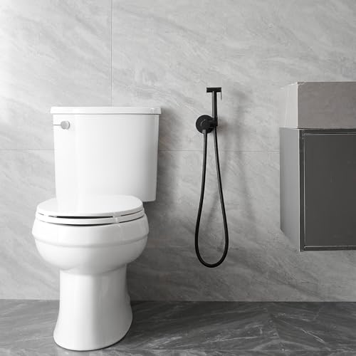 Wall Mounted Bidet Sprayer Set,Warm Bidet Sprayer for Toilet | Hot and Cold Brass Valve,Handheld Bidet Attachment Set,Adjustable Water Pressure,for Bathing Pets and Feminine Hygiene,Black - size: Round- Black
