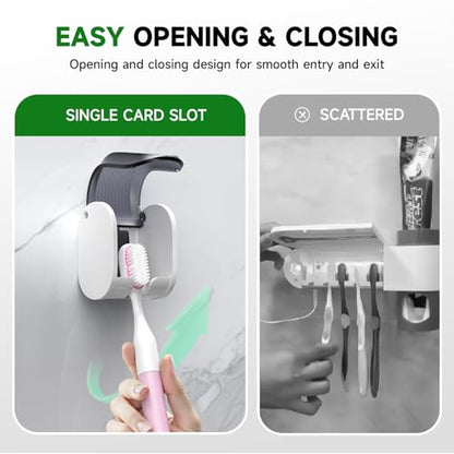 2 Pcs Toothbrush Holders Wall Mounted, Single Slot Design, Shower Self Adhesive Wall Mounted Toothbrush Holder with Cover, Waterproof and Dustproof, Suitable for Bathroom, Family, Travel (Grey) - color: 2pcs-grey