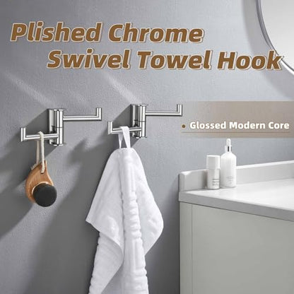 Swivel Wall Hooks with 2 Arm, 2 Pack, Polished Chrome, Wall Mounted | Rust-resistant 304 Stainless Steel, Double Towel Hooks for Bathroom Kitchen closet, Flexible 180° Swivel, Heavy-duty 11 lbs - color: Polished Chrome, size: 2 Pack