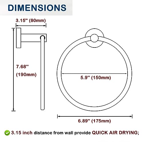 Round Towel Ring Brushed Nickel, SUS304 Stainless Steel Hand Towel Holder Wall Mounted for Bathroom