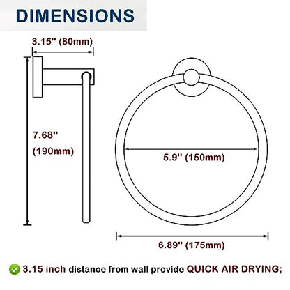 Round Towel Ring Brushed Nickel, SUS304 Stainless Steel Hand Towel Holder Wall Mounted for Bathroom