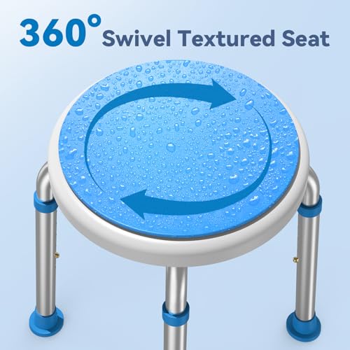 Loyoda Swivel Shower Stool for Inside Shower with Adjustable Height | Round Shower Seat, Non-Slip Feet, Tool-Free Assembly – Holds up to 300 lbs, Great for Inside Showers, FSA/HSA Eligible - color: Without Crossing Bar(light Blue)