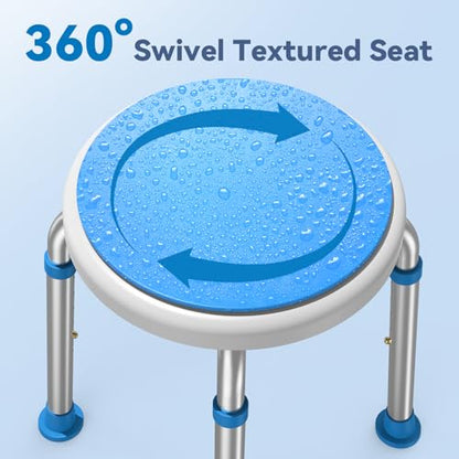 Loyoda Swivel Shower Stool for Inside Shower with Adjustable Height | Round Shower Seat, Non-Slip Feet, Tool-Free Assembly – Holds up to 300 lbs, Great for Inside Showers, FSA/HSA Eligible - color: Without Crossing Bar(light Blue)