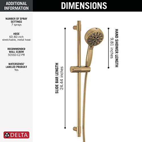 Delta Faucet ProClean Gold Hand Shower with Slide Bar, Handheld Shower with High Pressure Spray, Gold Shower System with Handheld, Lumicoat Chrampagne Bronze 51584-CZ-PR - color: Lumicoat Champagne Bronze