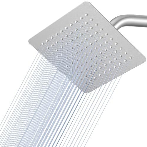 8 Inch Rain Shower Head Brushed Nickel - All Metal Stainless Steel 304, Ultra Thin Design, Square Rainfall Showerheads Modern Bathroom - Full Body Coverage Bath Shower - color: Brushed Nickel, size: 8 Inch Square
