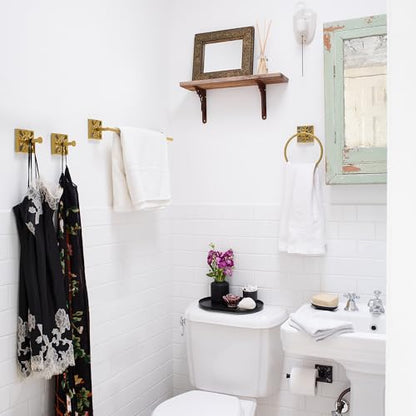 Autumn Alley 5-Piece Bathroom Hardware Set – Antique Gold (Muted, Brushed Finish – Not Shiny), Wall Mounted Towel Bar, Towel Ring, Toilet Paper Holder & Robe Hooks, Bathroom Accessories Set Complete - color: Antique Gold (Muted)