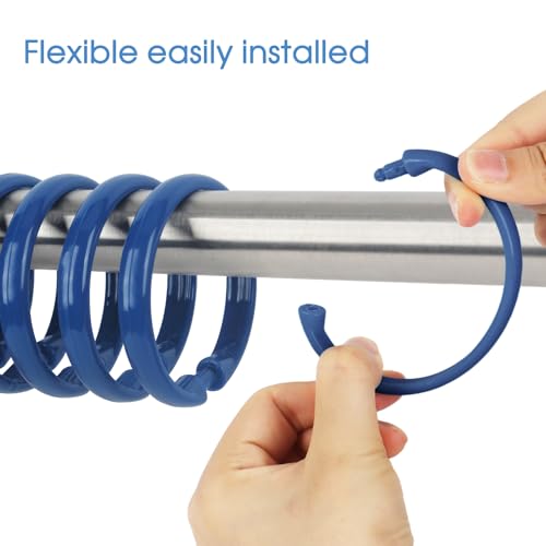 Navy Blue Shower Curtain Hooks - 12 Pcs Circular Plastic Shower Curtain Rings for Bathroom - O Shaped Dark Blue Shower Hooks Rings for Shower Curtain Rod - color: Navy Blue