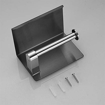 Toilet Paper Holder with Phone Shelf, Wall Mounted Stainless Steel Tissue Dispenser for Bathroom (Single Roll-Black) - color: Single Roll-black