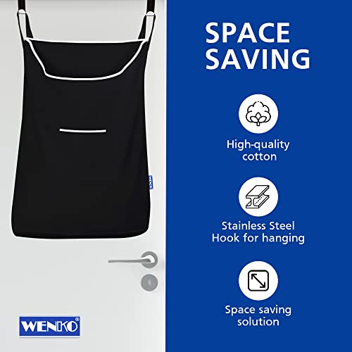 WENKO Laundry Hamper Bag Hanging, Over The Door Basket with Hooks, for Bathroom, Closet, Space Saving Storage, Wall mounted 3.94 x 20.47 x 31.89 in, Black - color: Black