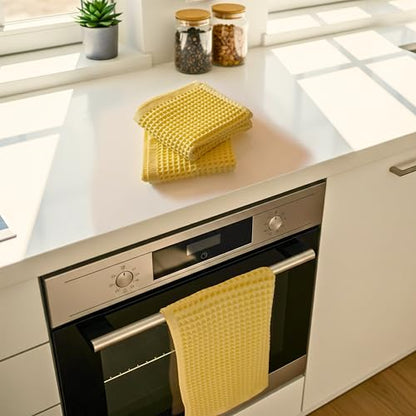 PÜSKÜL Natural 100% Turkish Cotton Waffle Kitchen Towels Set of 3 | Oeko-Tex, Premium Waffle Hand Towels for Bathroom | Soft Absorbent Quick-Dry Lint-Free Dish Towel Large 32x16 inch (3, Light Yellow) - color: Light Yellow