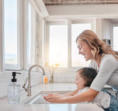 JASAI 18Oz Clear Glass Soap Dispenser with Black Rust Proof Pump | Refillable Kitchen soap Dispenser Thick Glass, Soap Dispenser Bathroom for Hand soap, Dish Soap, Lotion, Body Wash. - color: Clear-black Pump, style: Dazzle