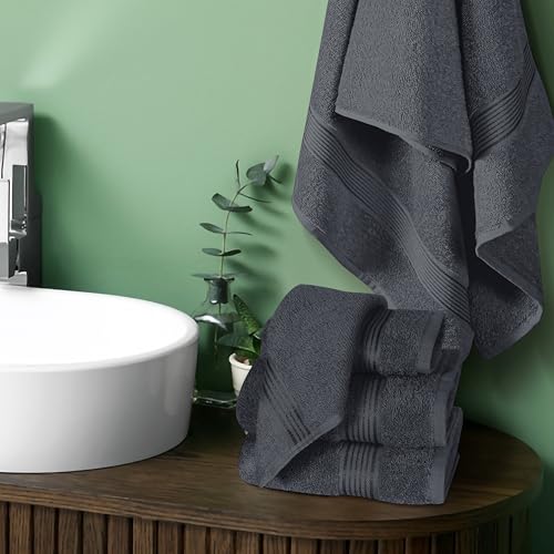 Ultra Soft 6 Pack Cotton Towel Set, Contains 2 Bath Towels 28x55 inch, 2 Hand Towels 16x24 inch & 2 Wash Coths 12x12 inch, Ideal Everyday use, Compact & Lightweight - Charcoal Grey - color: Charcoal