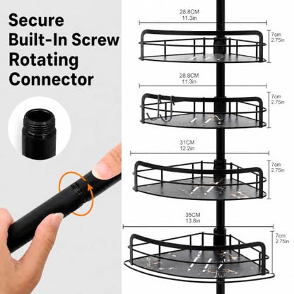 BOXIN Corner Shower Caddy Tension Pole, Black