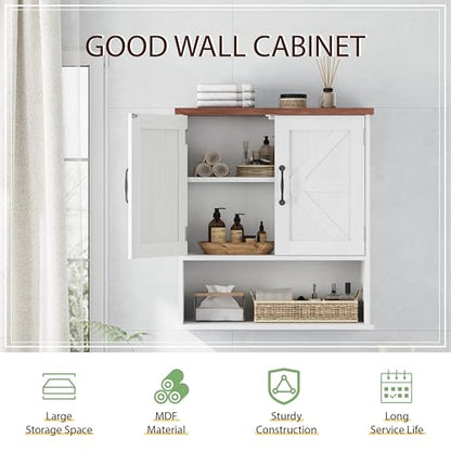 Smuxee Farmhouse Bathroom Cabinet Wall Mounted, White Small Medicine Cabinet with Adjustable Shelf, Bathroom Cabinet for Living Room, Laundry Room - color: White, size: Small