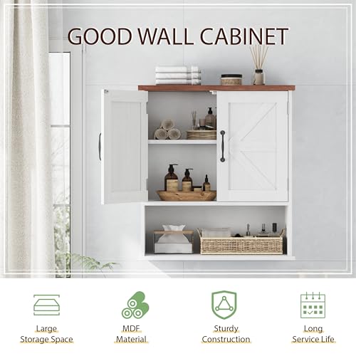 Smuxee Farmhouse Bathroom Cabinet Wall Mounted, White Small Medicine Cabinet with Adjustable Shelf, Bathroom Cabinet for Living Room, Laundry Room - color: White, size: Small