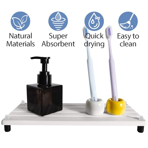 2 PCS Water Absorbing Stone Trays for Bathroom Sink Fast Drying Coasters | 9.5" x 4.7", Faucet Mat for Kitchen Sink, Diatomite Sink Caddy, Hand Soap Holder with Feet, Diatomaceous Earth, Vanity Tray - color: 9.5" X 4.7" White