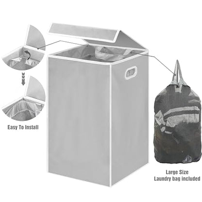 Simple Houseware Foldable Laundry Hamper Basket with Lid and Bag, Gray - color: Grey