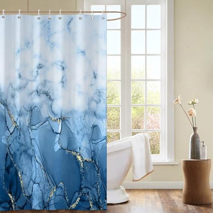 Light Blue Marble Stall Waterproof Shower Curtain 48x72 inches | RV Small Shower Curtain Set for Bathroom, Abstract Modern, Machine Washable, Easy to Install with Hooks, Ombre Light Blue - color: Light Blue, size: 48"W x 72"L (Pack of 1)