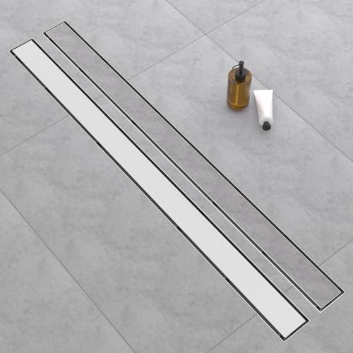 Linear Shower Drain - 48 Inch Brushed Nickel, with Tile Insert Panels | AISI 304 Stainless Steel Shower Drain with Adjustable Feet, Hair Catcher, Rectangle Shower Floor Drain Fits Bathroom, Balcony - color: Brushed Nickel, size: 48 Inch