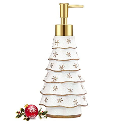 Luxspire Christmas Soap Dispenser with Glittering Sequins, Refillable with Pump, Christmas Bathroom Decor, 10oz - color: White