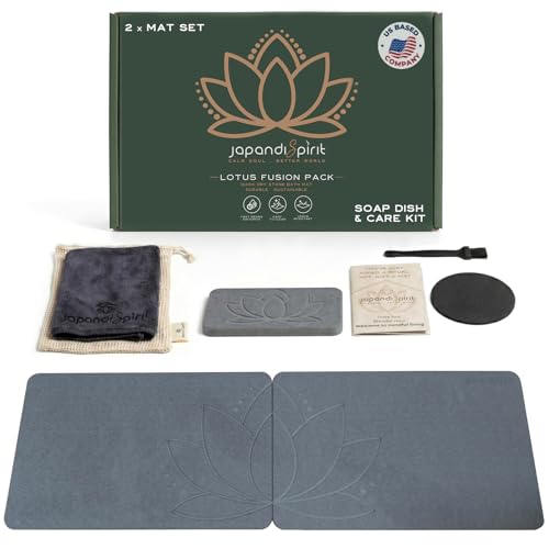 Stone Bath Mat, Diatomaceous, Quick Dry - Lotus Fusion 2-Pack | Non-Slip, Stone Bath Mats for Bathroom, Diatomite, 23.6"x15.4" (Set of 2) - color: Lotus Fusion 2-pack