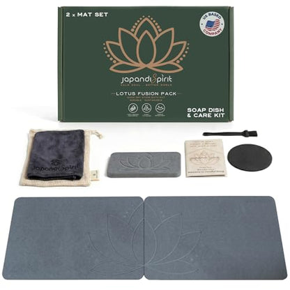 Stone Bath Mat, Diatomaceous, Quick Dry - Lotus Fusion 2-Pack | Non-Slip, Stone Bath Mats for Bathroom, Diatomite, 23.6"x15.4" (Set of 2) - color: Lotus Fusion 2-pack