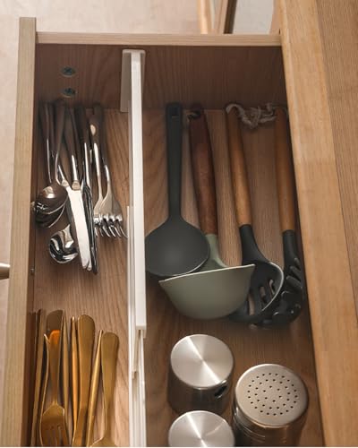 2PCS Adjustable Drawer Dividers, Expandable Organizers for Clothes/Kitchen/Bathroom/Office, 3.1'' High x 10.6''-17.7'' Long, White