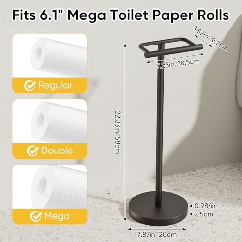 Matte Black Freestanding Toilet Paper Holder Stand Free Standing | SUS 304 Stainless Steel Tissue Rack with Pivoting Arm & Weighted Base for Bathroom - color: Matte Black